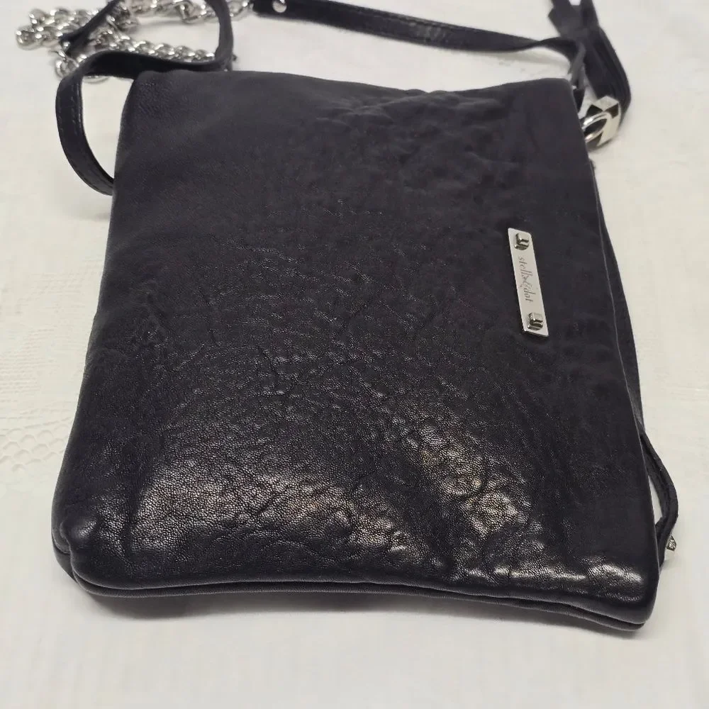 Stella & Dot Black Genuine Leather Crossbody Purse With Tassel Boho Grange Rock